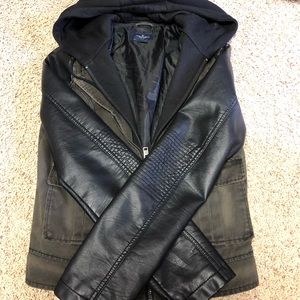 American Eagle Leather and Olive Green Jacket